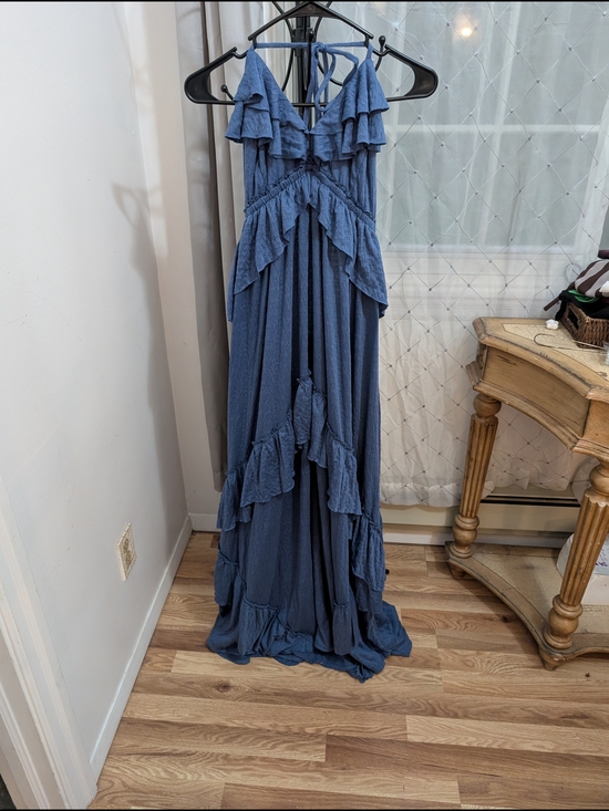 Free People Dresses & Skirts - Free People Dusty Blue Ruffle Tiered Maxi Dress Size XL